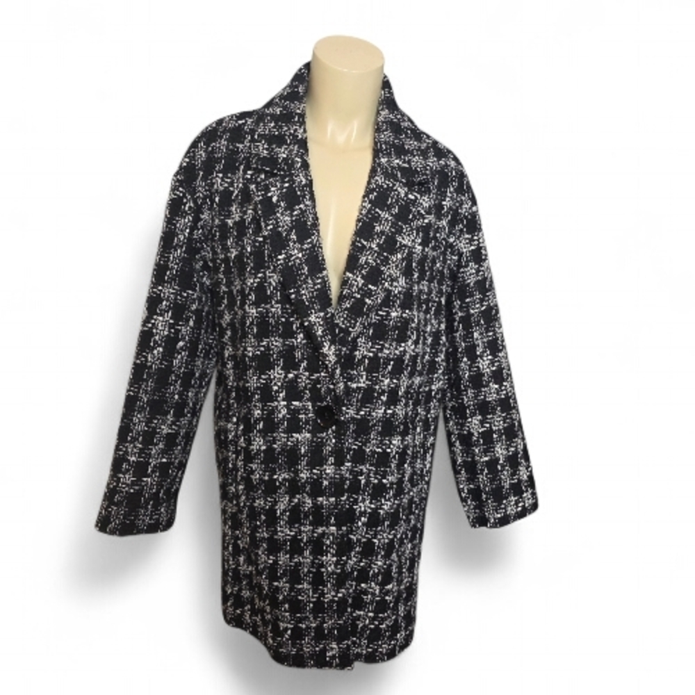 Vince Camuto Black and White Checkered Trench Coat - Picture 5 of 8